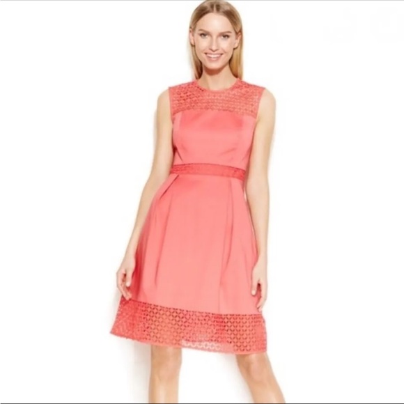 Calvin Klein Illusion Lace Net Coral Dress. Size: 2 - Picture 2 of 12